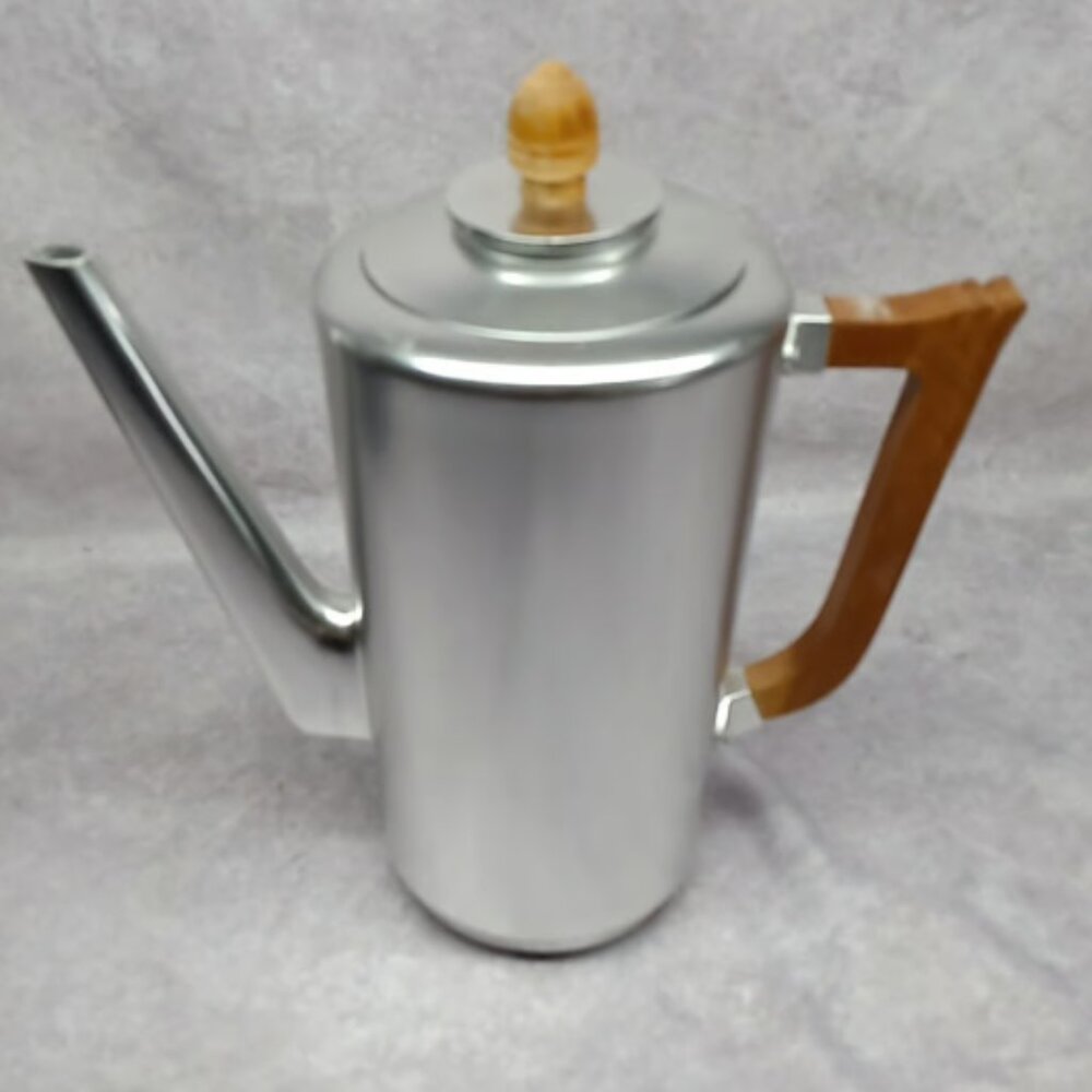 Vintage Kensington Stainless Steel Coffee / Tea Pot: Wood Accents